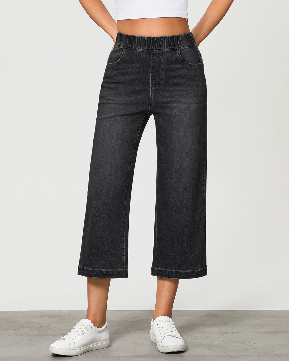 Thumbnail 2 de GRAPENT Capri Jeans for Women Wide-Leg High-Waisted Pull-On Stretch Denim