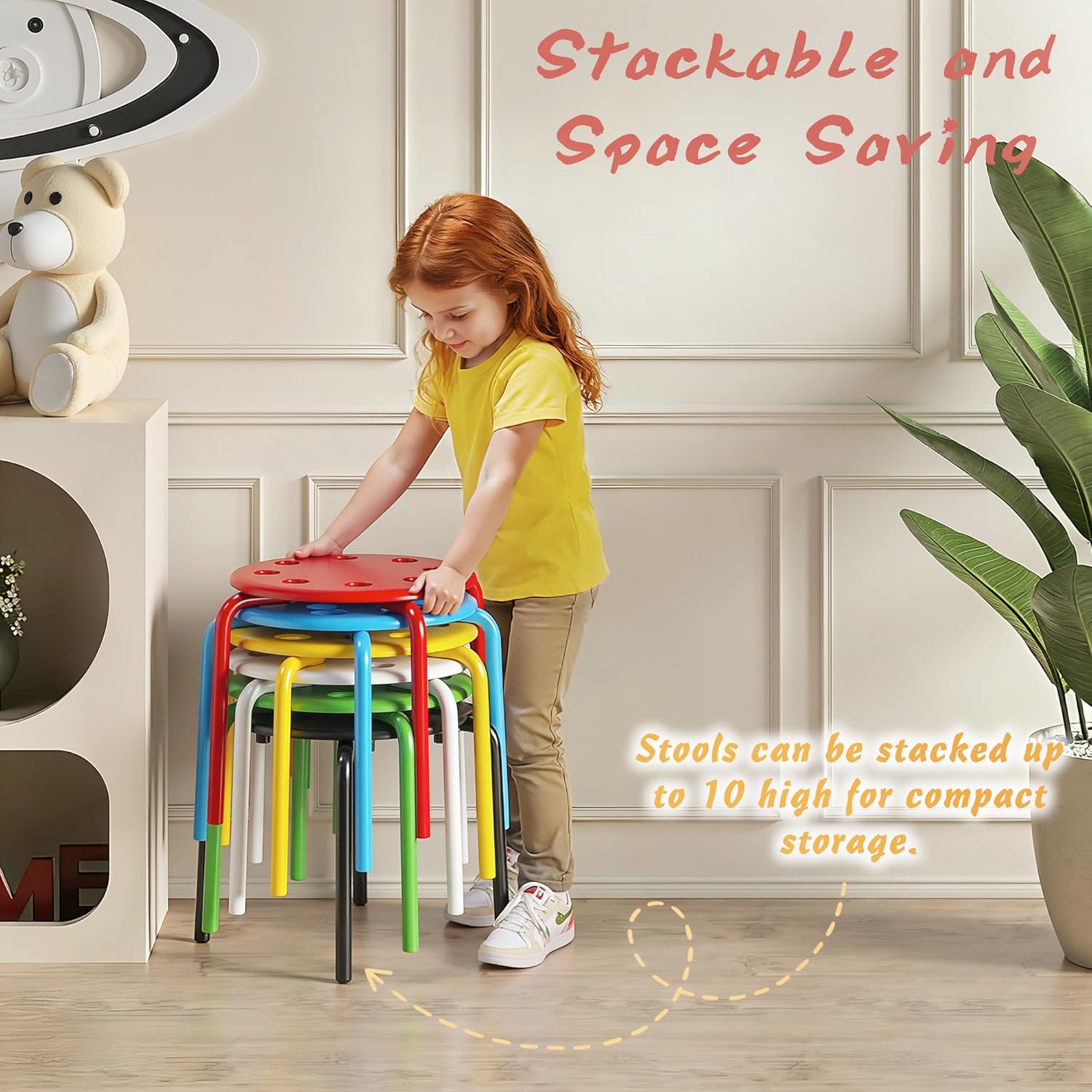 Thumbnail 6 de VECELO Stackable Stools, 8-Piece Set, 12-Inch Seats, Rainbow Colors