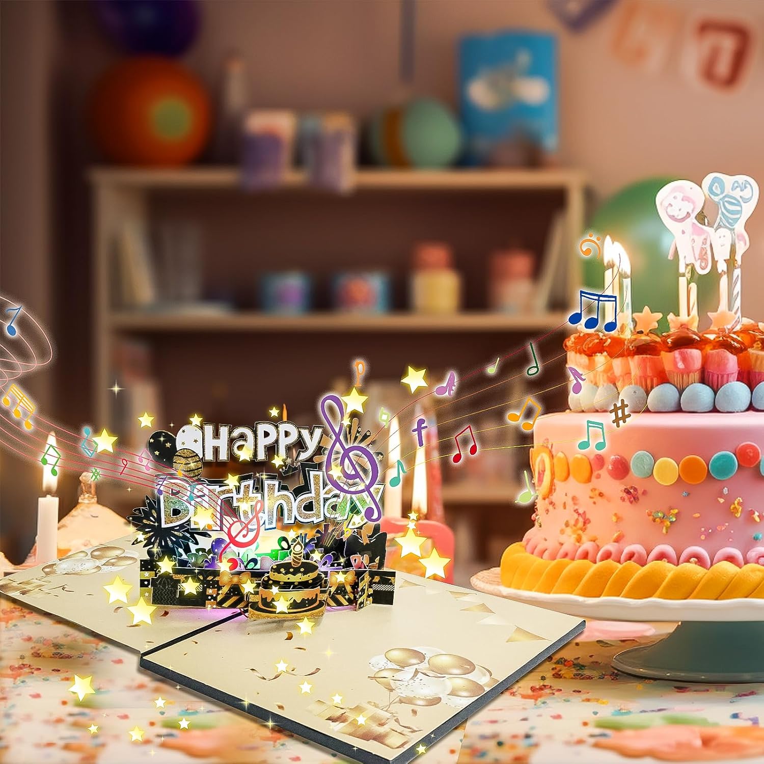Thumbnail 2 de Joycabin musikalische Geburtstagskarte mit Licht & 3D-Pop-up „Happy Birthday“ (inkl. Umschlag)