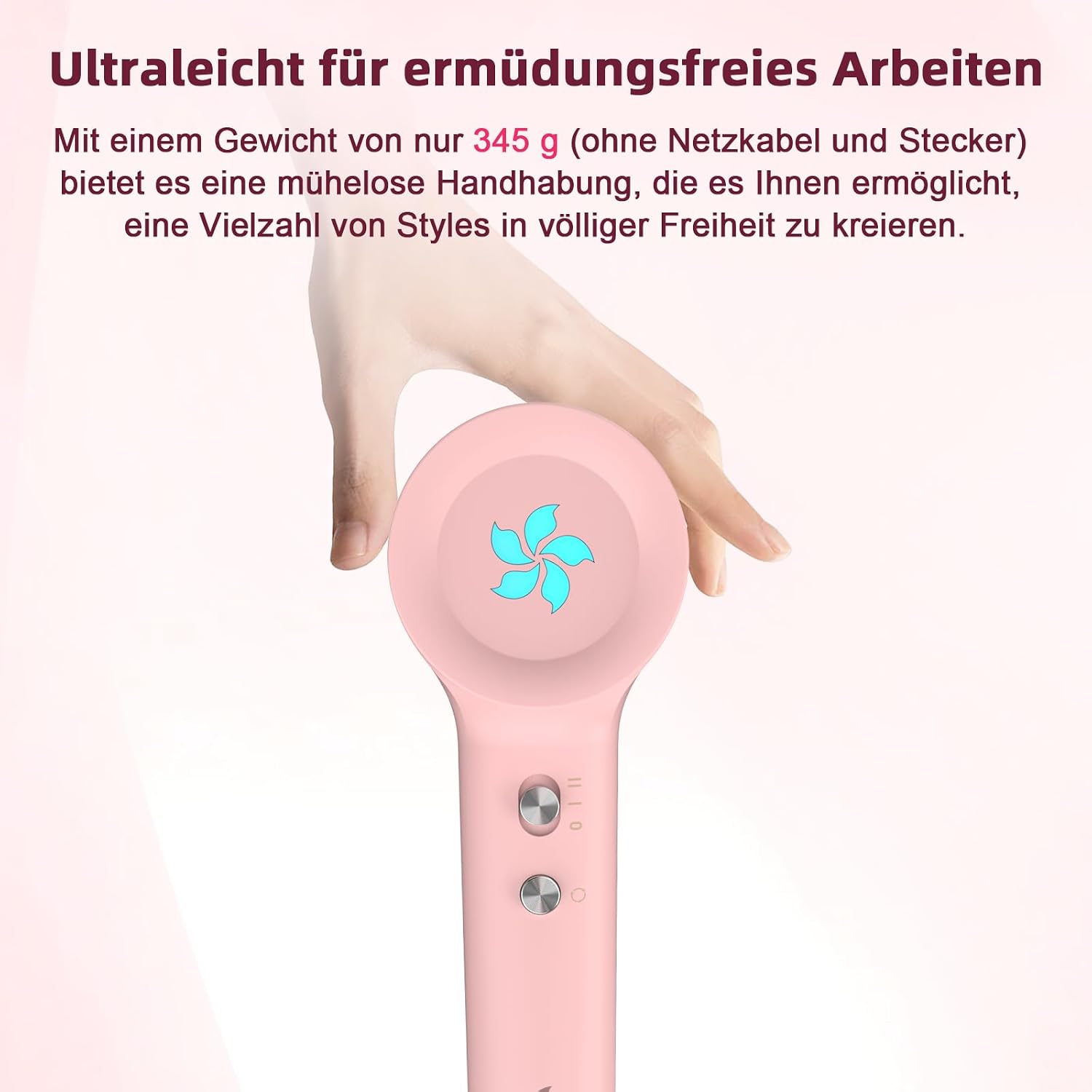Detalle de Haartrockner Ionen Föhn – Plasma-Technologie, 400 Mio. Plasmen, 57 dB, 110.000 U/min, kompakt & leise (Hellrosa)