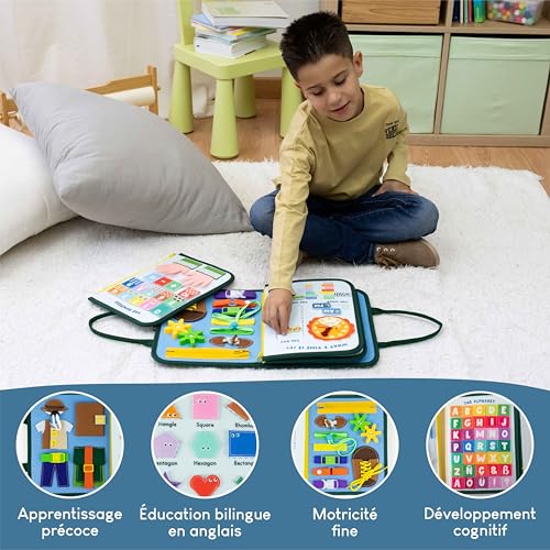 Detalle de BONNYCO Busy Board Montessori en feutre – Mallette d’activités pour motricité fine