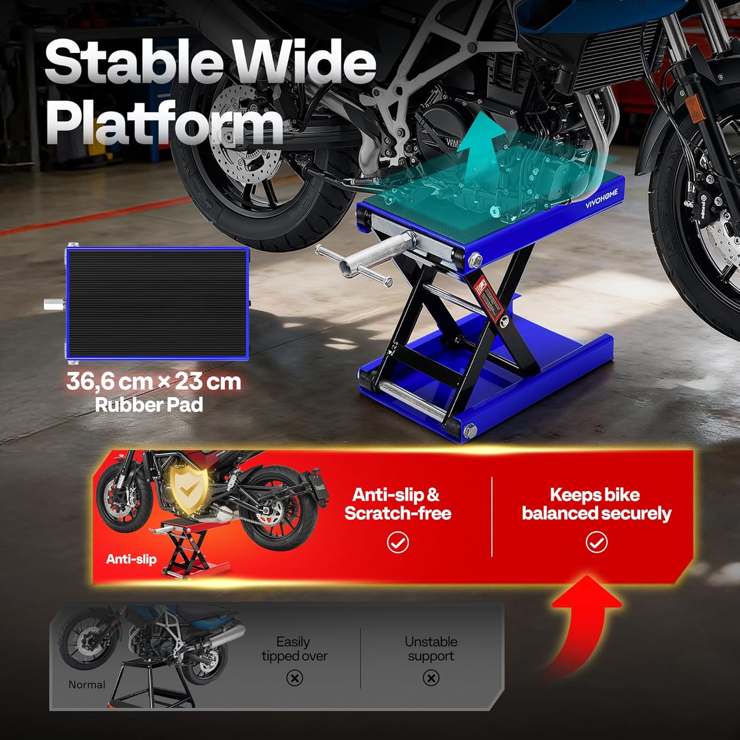 Thumbnail 3 de VIVOHOME Motorcycle Scissor Lift Jack (500kg) with Anti Slip Wide Deck