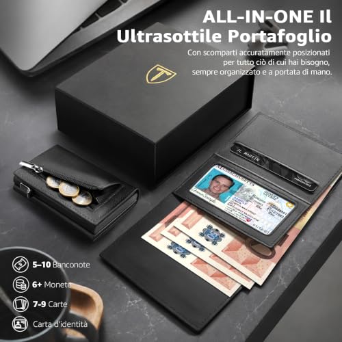 Detalle de TENBST Portafoglio Da Uomo: design ultrasottile con blocco RFID e scomparti intelligenti