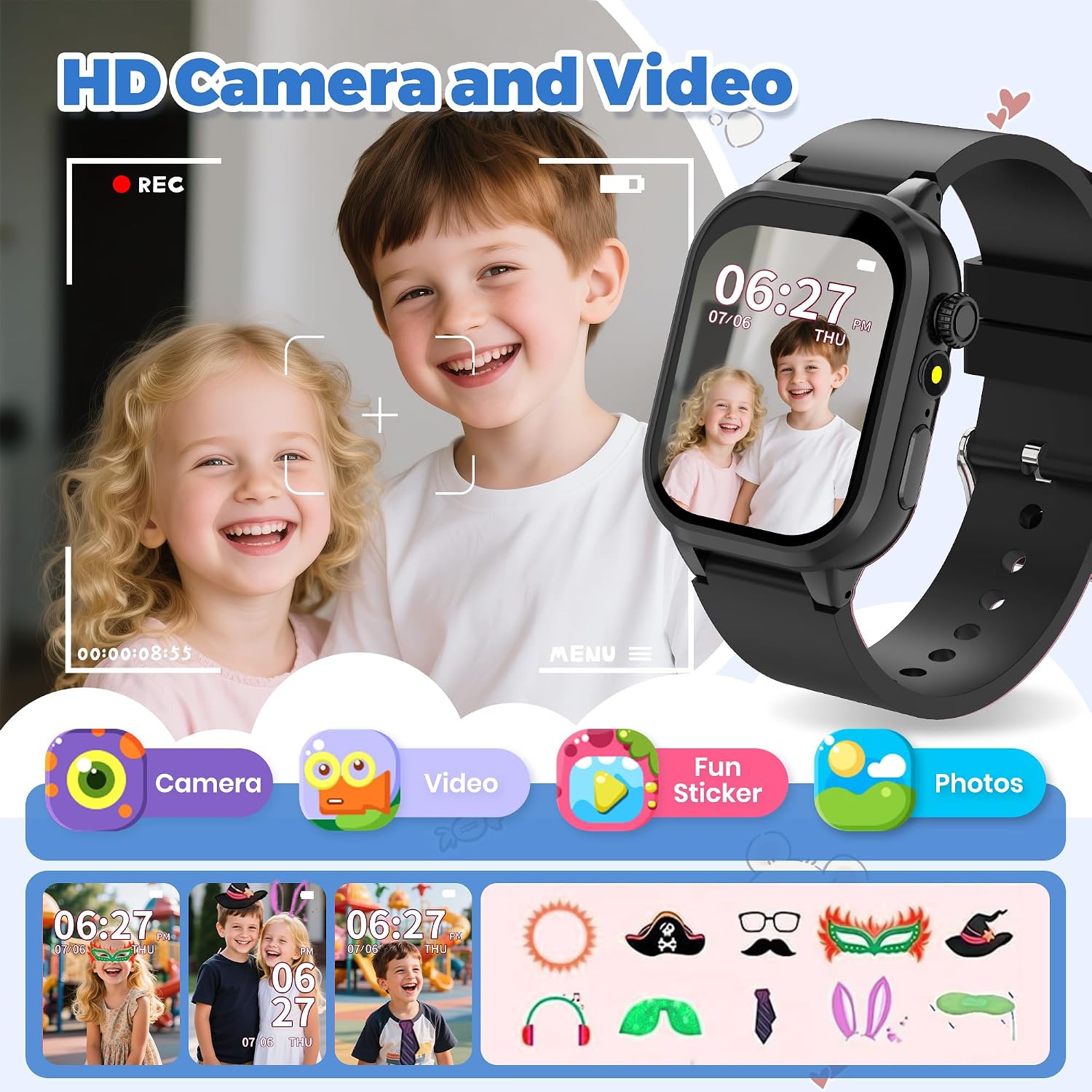 Detalle de ELEJAFE Kids Smart Watch: 32 Games, Habit Tracking, 3 Sports & Learn Cards