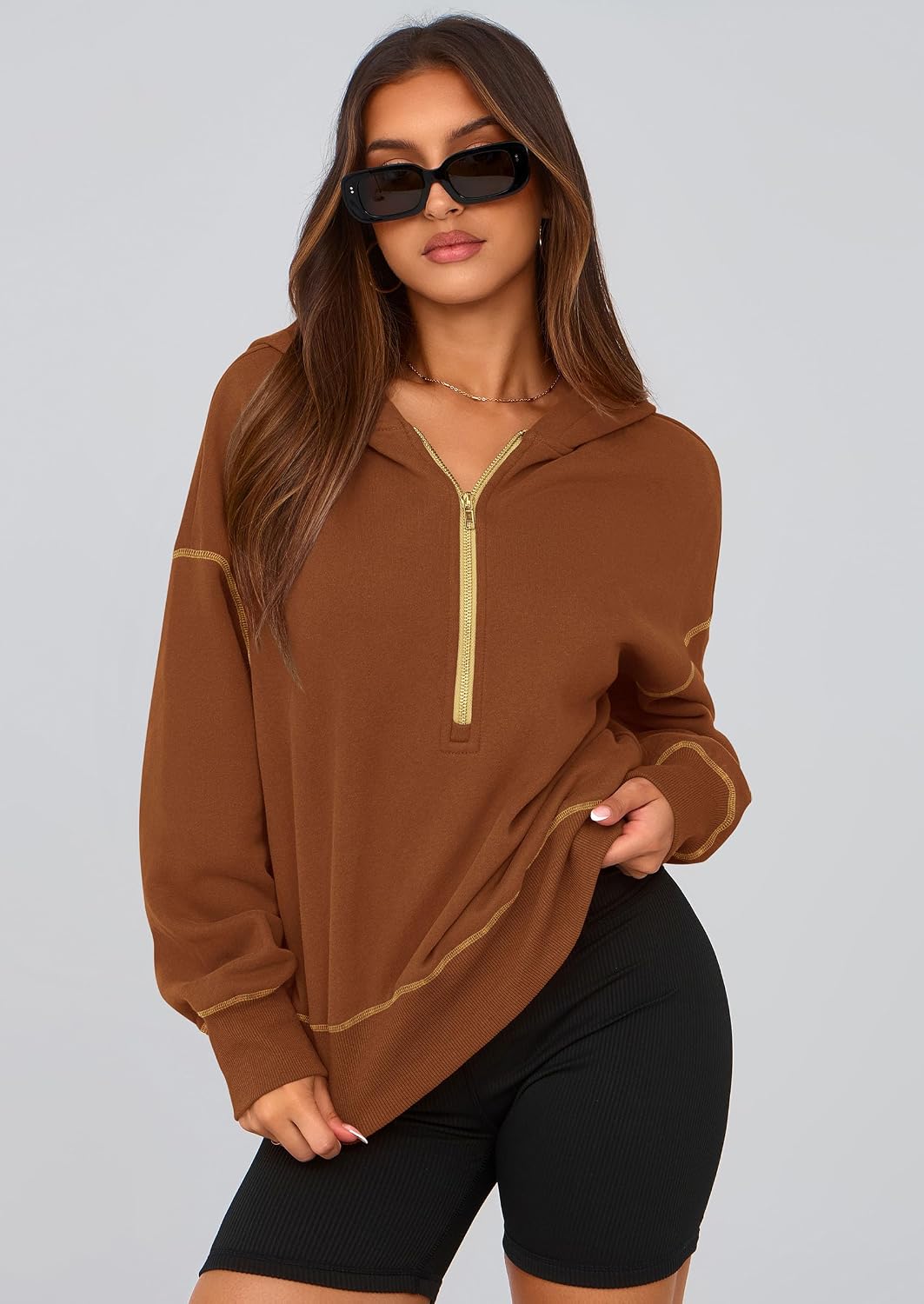 Detalle 2 de PRETTYGARDEN Pr785 Women's Cropped Hoodie, Half-Zip and Fleece-Lined