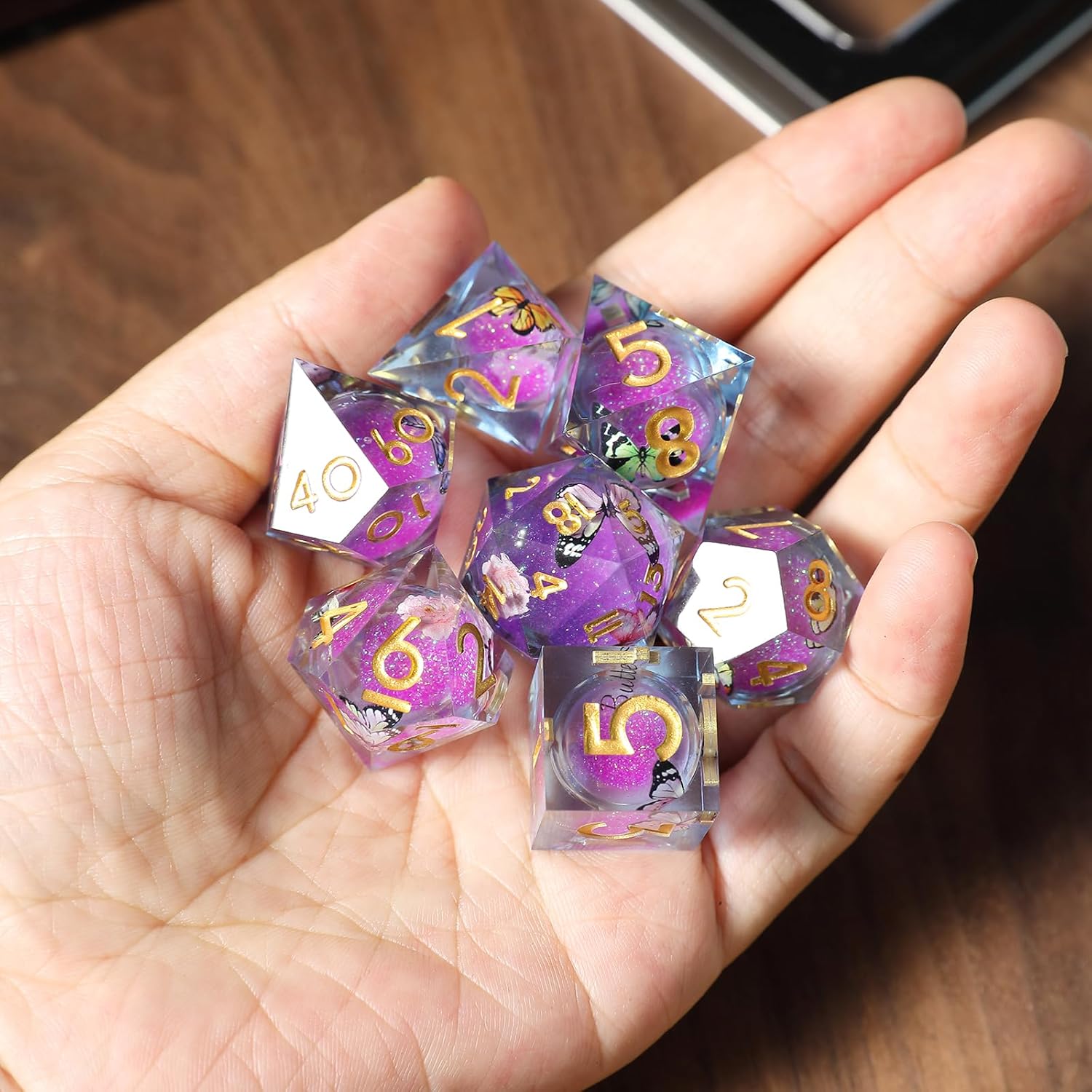 Thumbnail 6 de Liquid Core 7-Piece Resin Polyhedral Dice Set with Butterfly Theme (D&D)