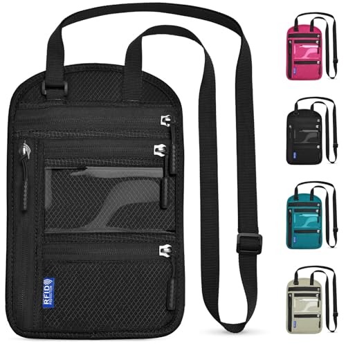 Detalle de Yordawn Portadocumentos de Cuello con Bloqueo RFID — Cartera de Viaje Impermeable (Negro Oscuro)