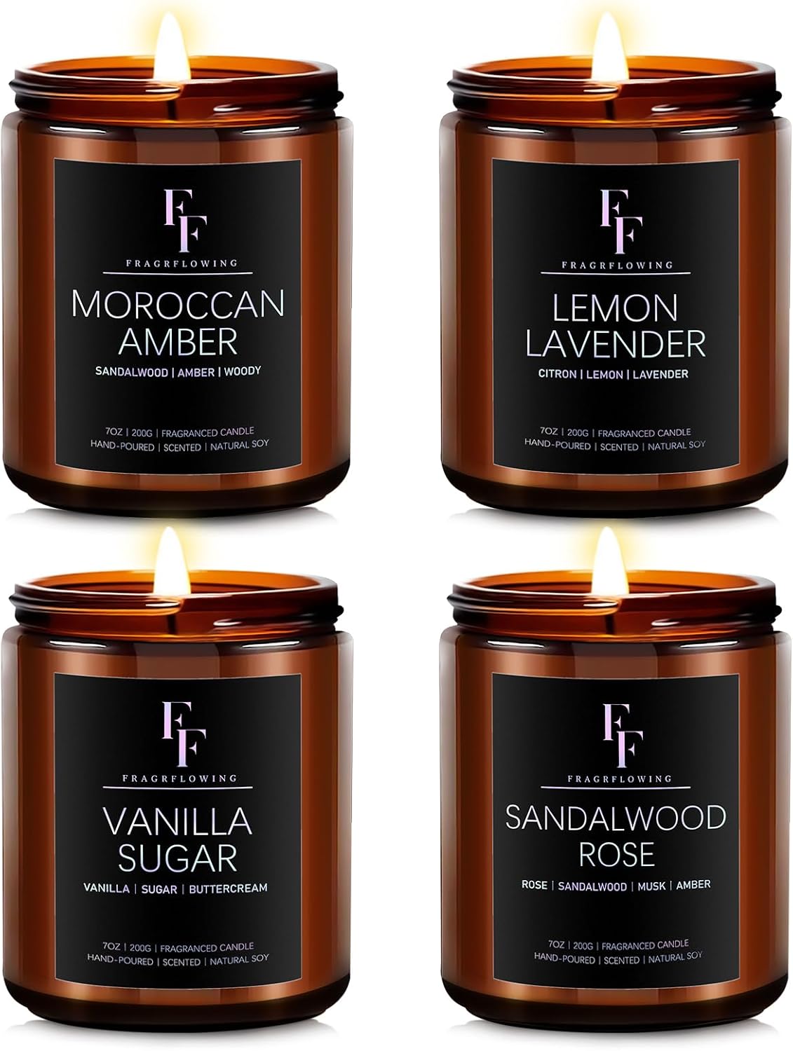 Detalle de Scented Candles for Home: 4-Pack Soy Wax Aromatherapy Candle Gift Set (Lavender/Vanilla/Sandalwood Rose/Moroccan Amber)