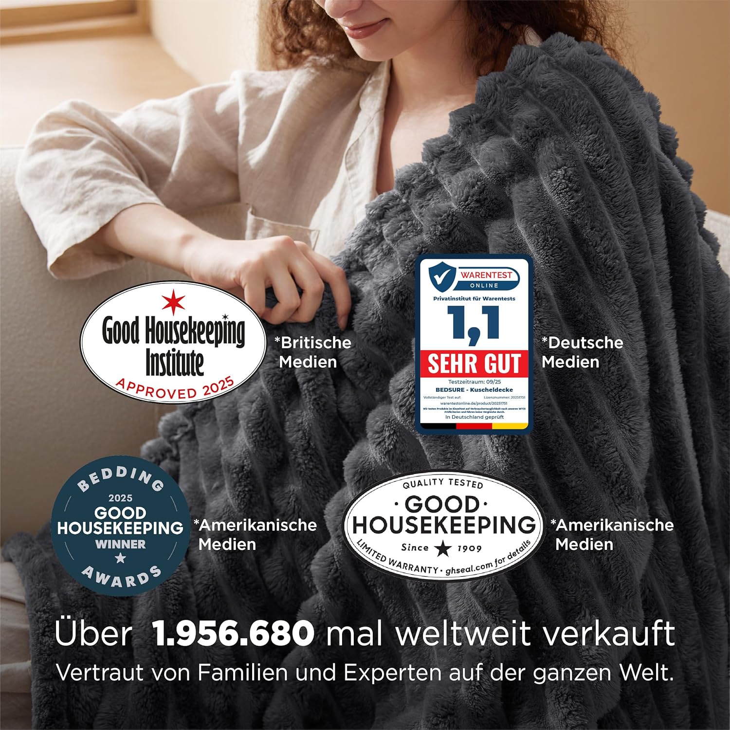 Thumbnail 1 de Bedsure Kuscheldecke für Zimmer Deko – Weiche Wolldecke & Fleecedecke, dunkelgrau 130 x 170 cm