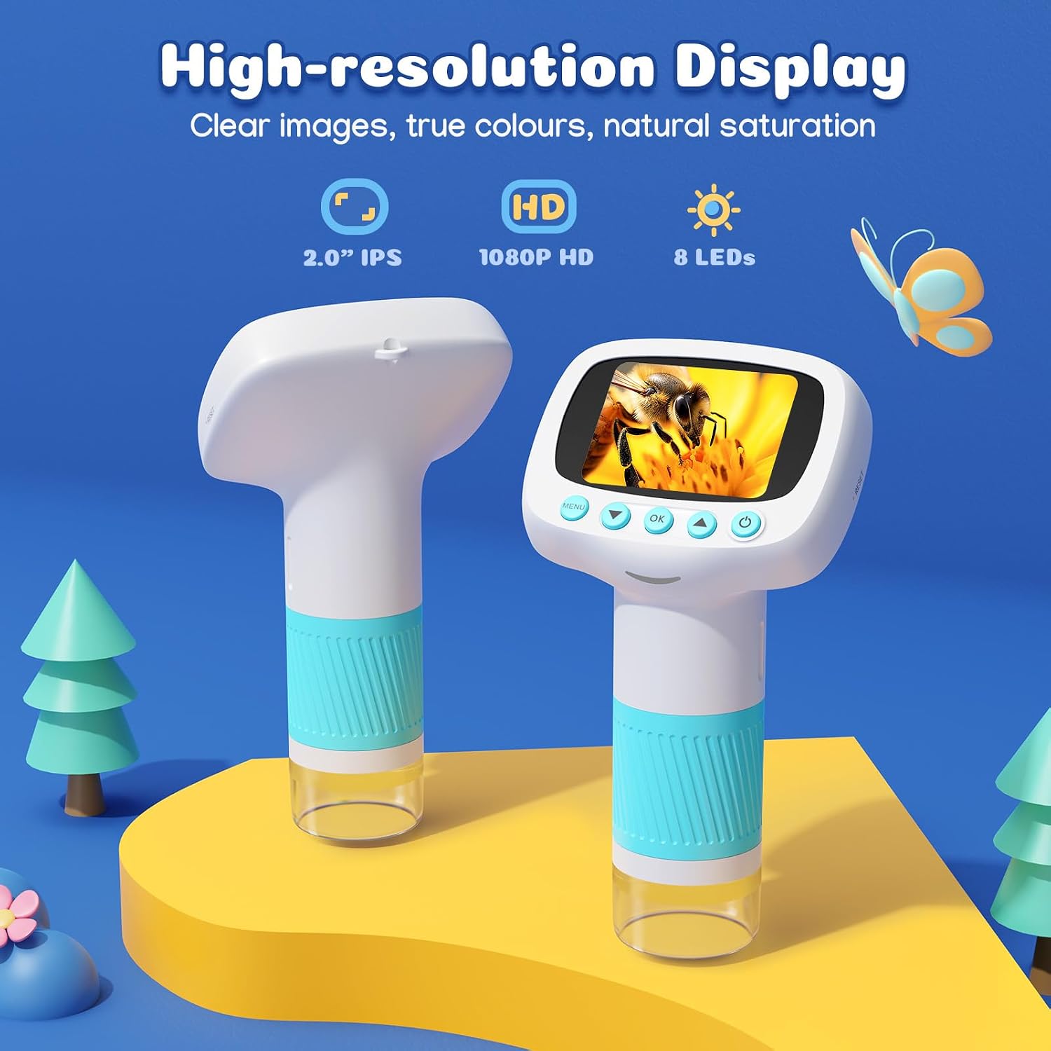 Detalle de 2 in 1 Microscope for Kids & Alarm Clock — 1000x Handheld Digital Microscope with 2" IPS Screen