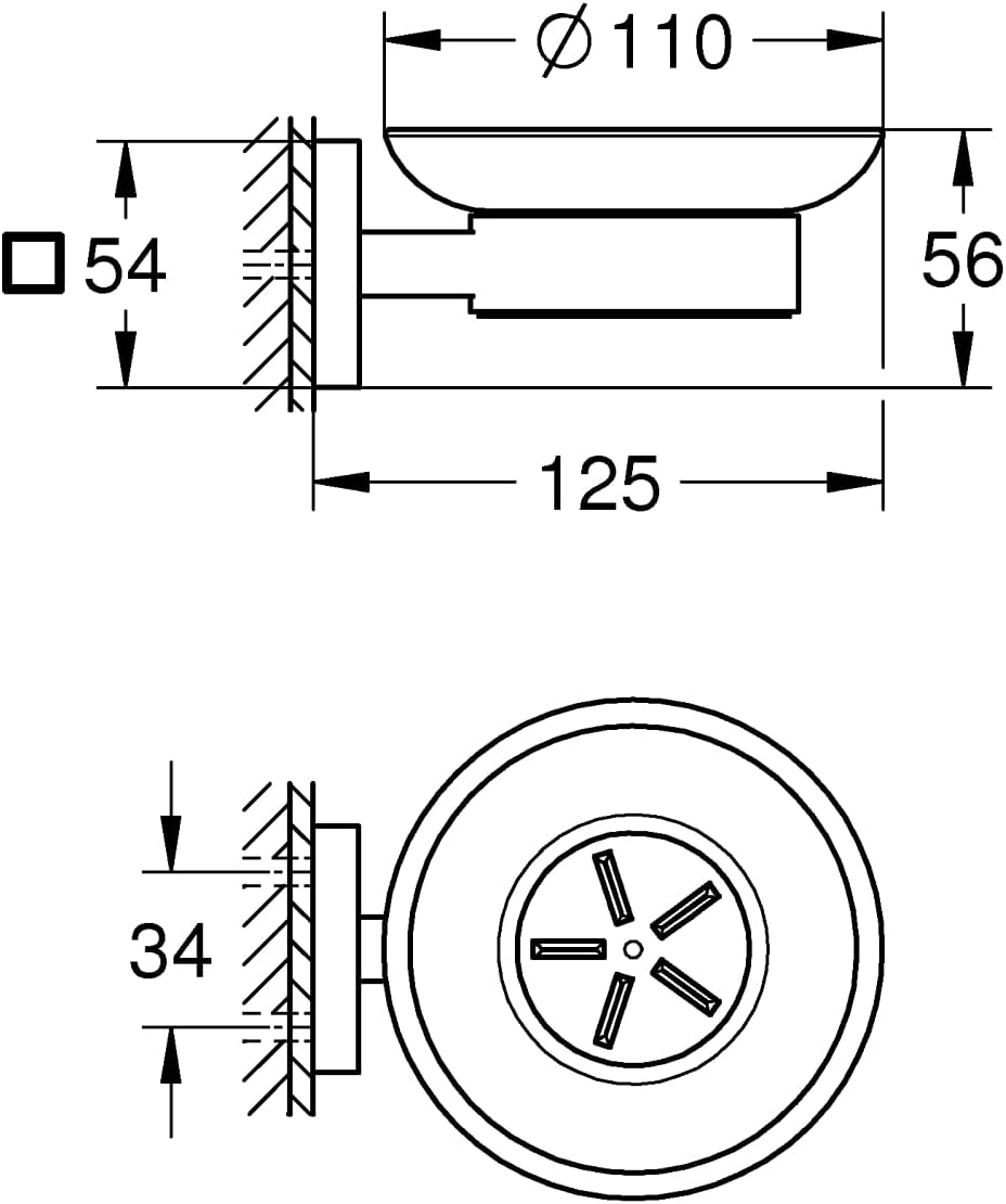 Detalle de GROHE QUICKFIX Start Cube: Porta sapone con supporto in cromato, fissaggio nascosto e installazione a vite o colla