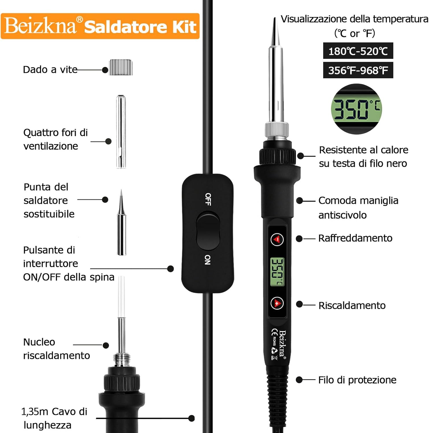 Thumbnail 3 de Kit saldatore a stagno 80W con LCD e temperatura regolabile 180–520°C, 13 in 1