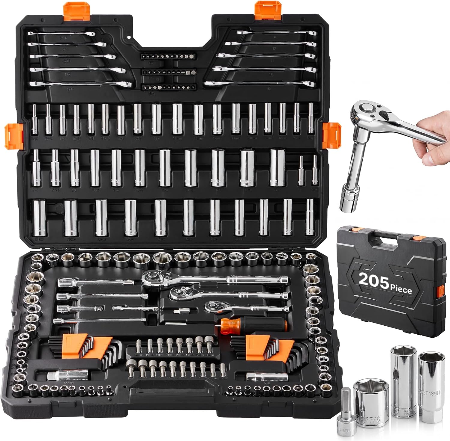 Detalle de VEVOR XL3264 Mechanics Tool Set, 205-Piece SAE & Metric, 3 Drive Sizes