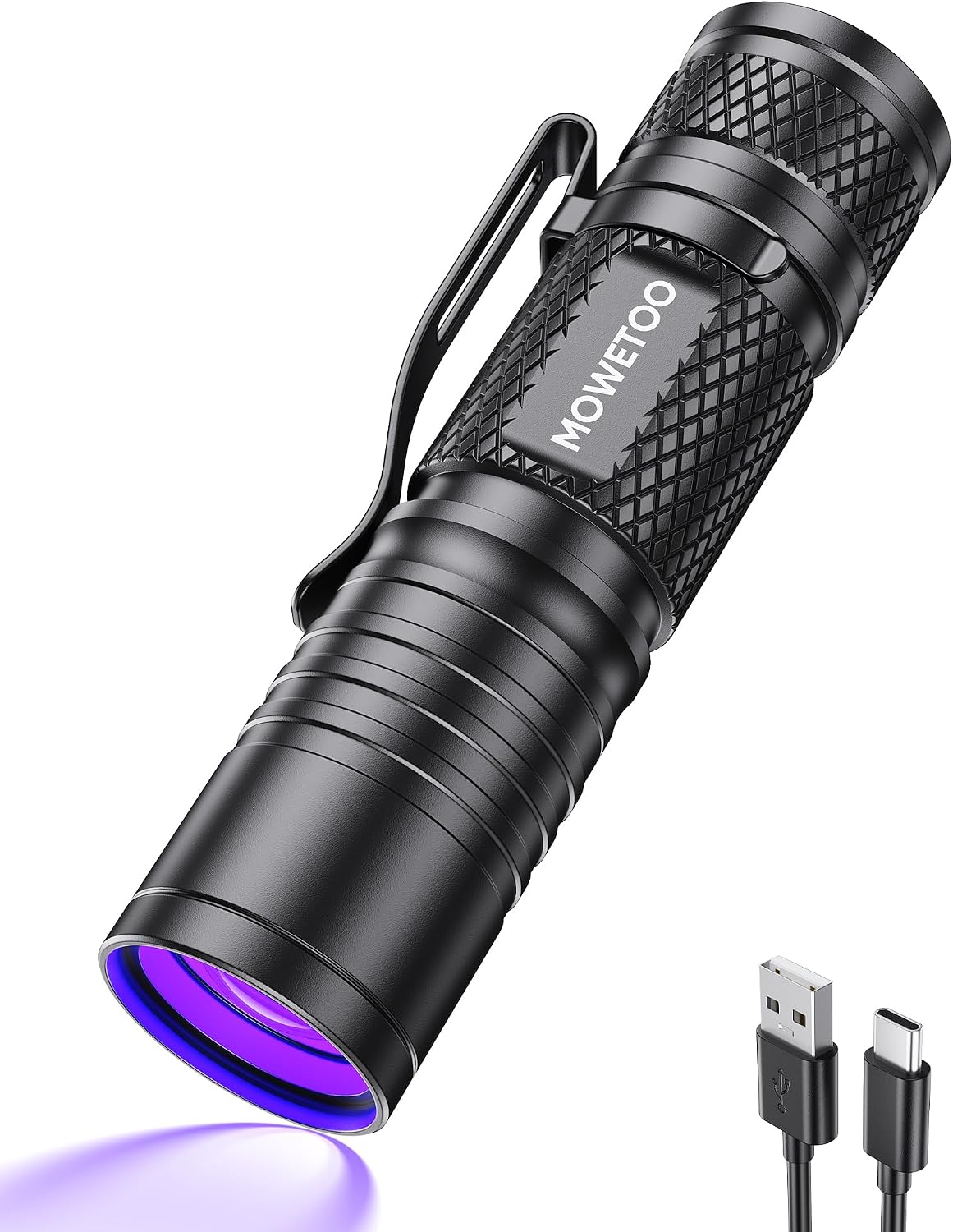 Detalle de MOWETOO UV Torch Rechargeable – Mini LED UV Lamp with 395nm Zoomable Beam