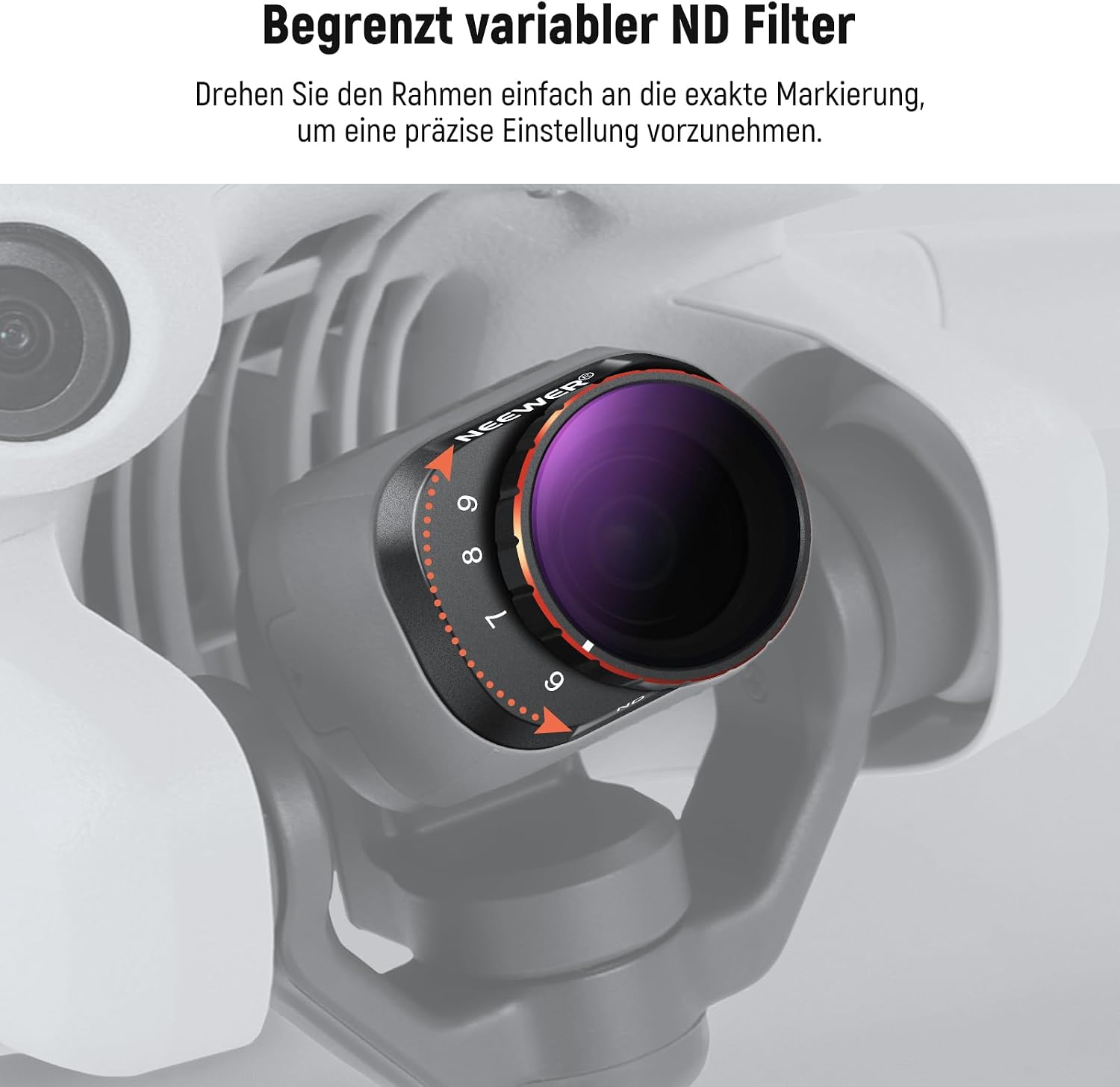 Thumbnail 2 de NEEWER Variabler ND Filter für DJI Mini 4 Pro – ND64-512, 6–9 Stops, HD-Glas, Snap-On