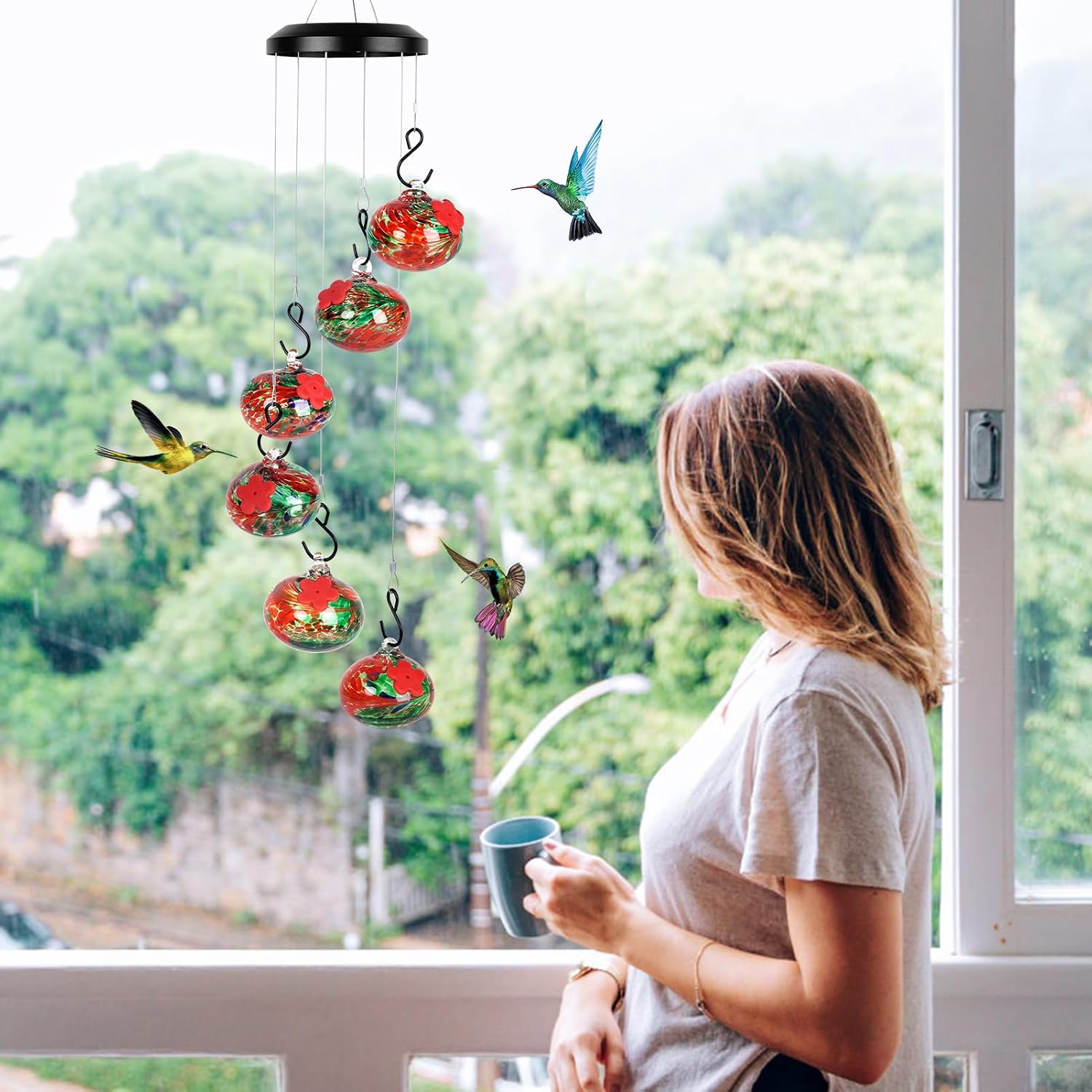 Thumbnail 4 de Headak Life Hummingbird Feeder Wind Chimes Hand-Blown Glass