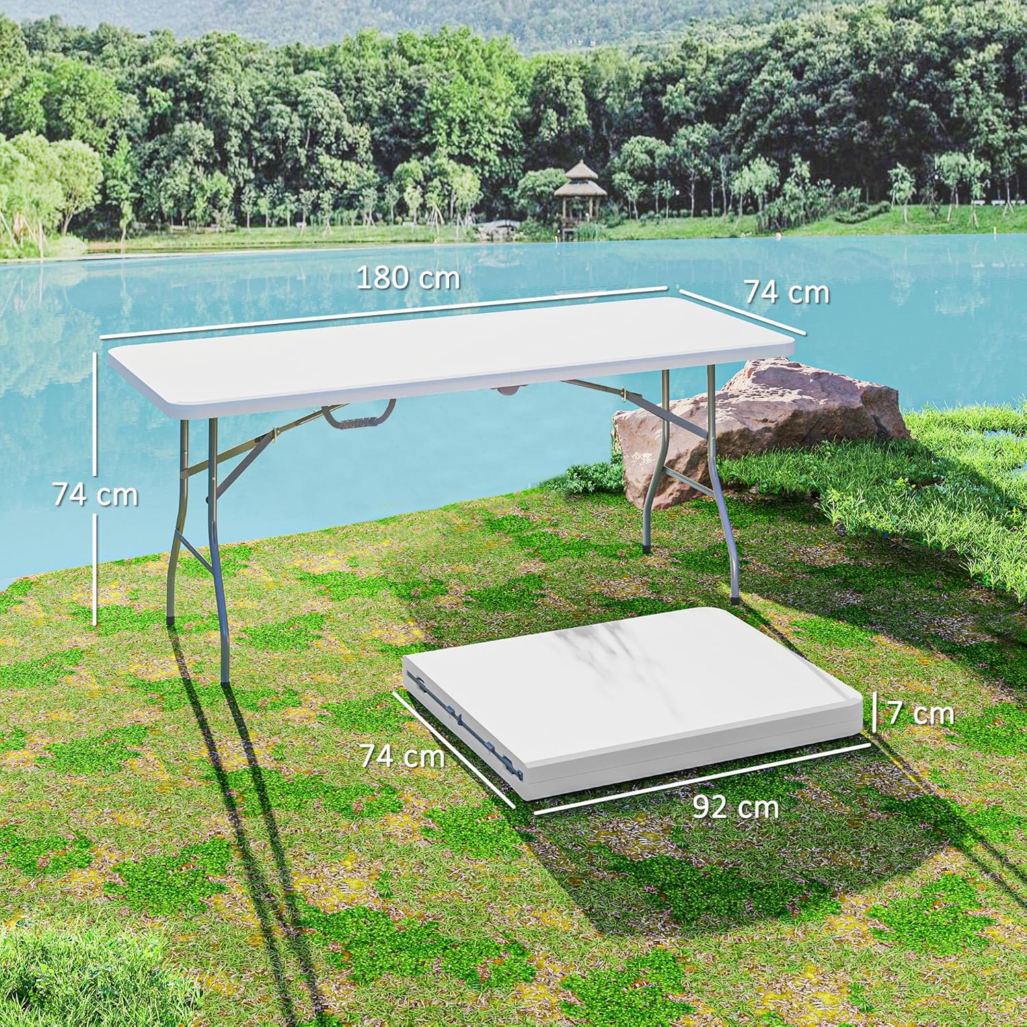 Detalle de Outsunny Table Pliante en HDPE 180 x 74 x 74 cm – portable et robuste pour l’extérieur