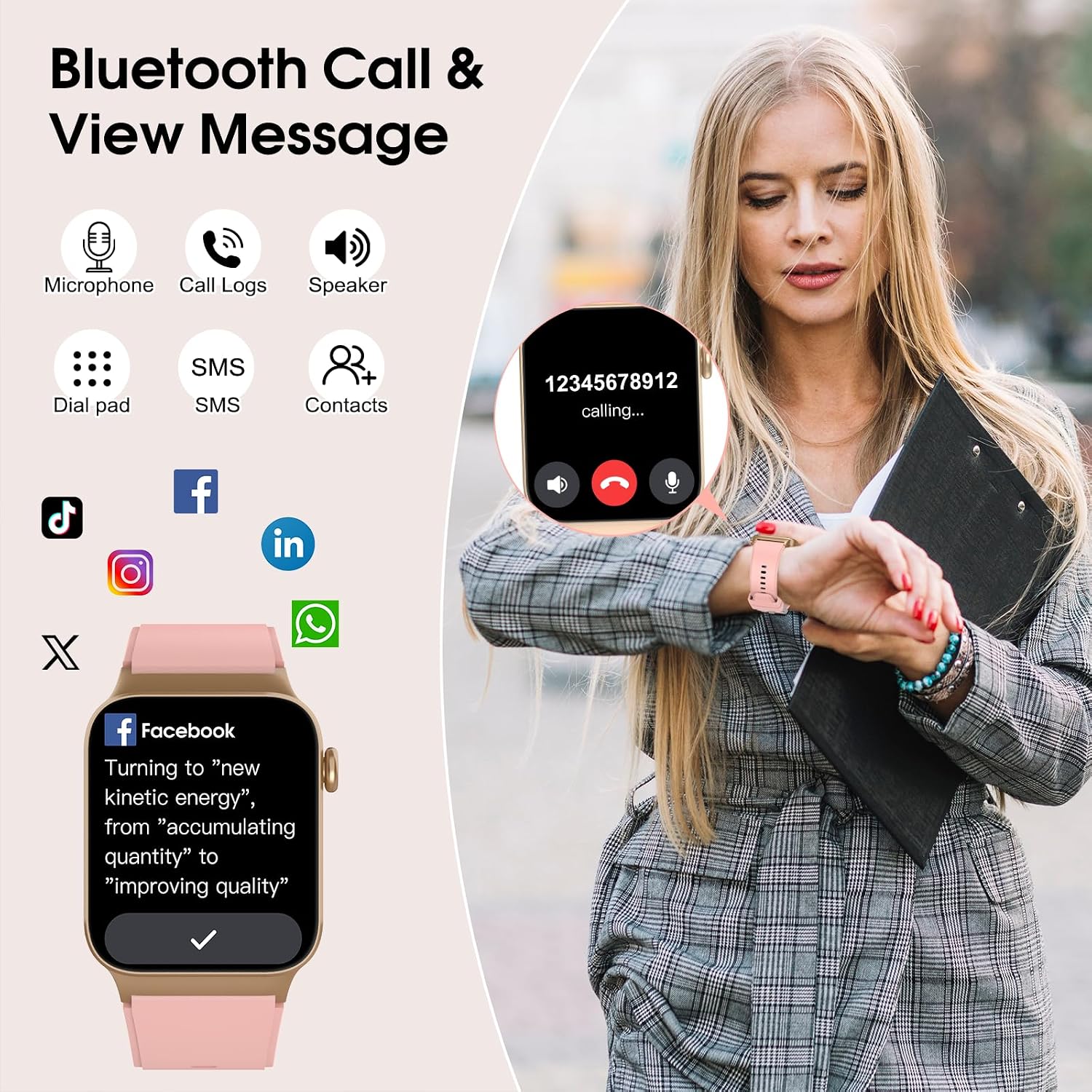 Thumbnail 2 de STECEi 1.85" HD Curved Screen Smart Watch with Bluetooth Calling, Heart Rate & Sleep Tracking (Rose)