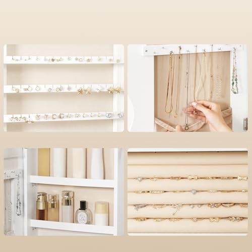 Detalle de HOOBRO Armario Joyero de Pared con Iluminación LED, Espejo y Cerradura - EWT08CDJC04