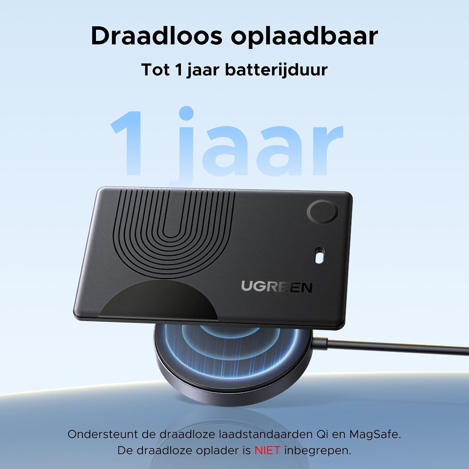 Detalle de UGREEN FineTrack Slim trackerkaart met draadloos opladen, IP68 en Apple Zoek mijn