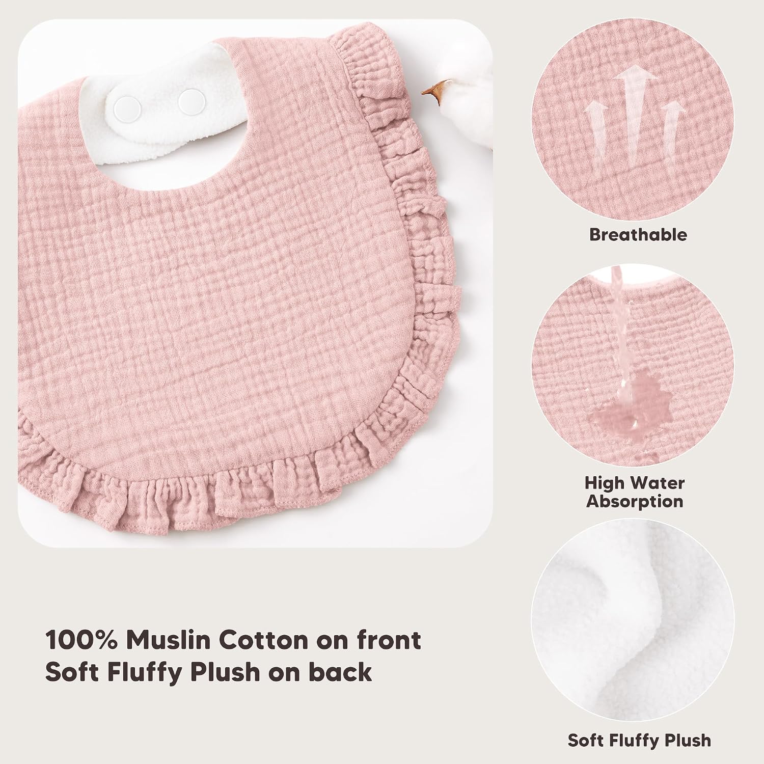 Detalle de Bearmoss Muslin Baby Bibs, 6-Pack