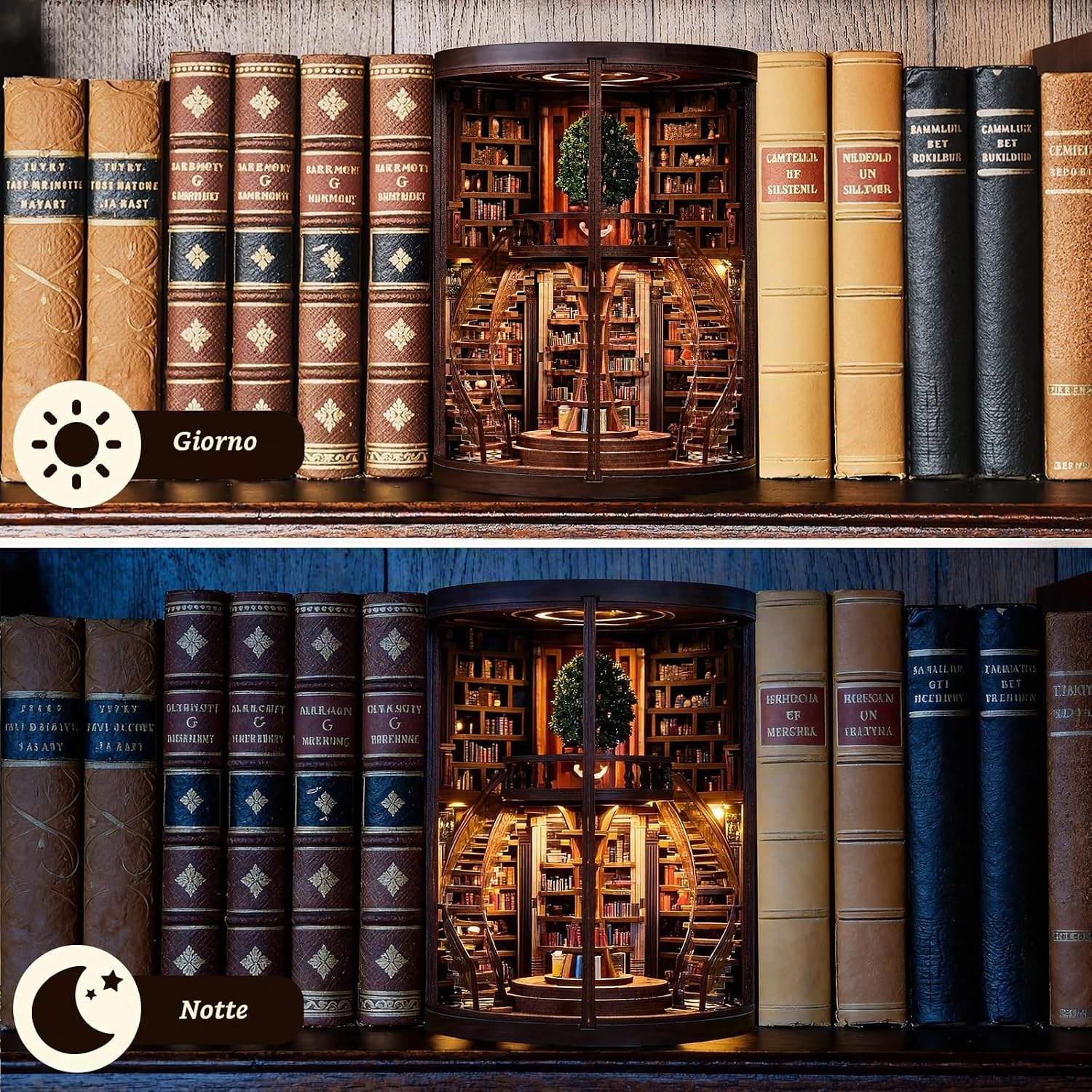 Thumbnail 5 de Wooden Booknook DIY 3D con Luce LED: Fermalibri in Legno con Copertura Antipolvere