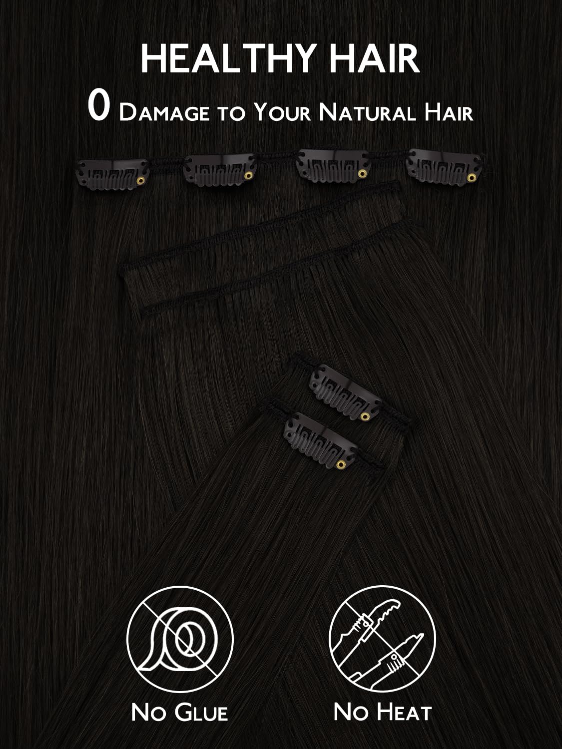 Detalle de WENNALIFE Clip-in Hair Extensions Real Human Hair | 24 Inch, 160g, 7 Pieces