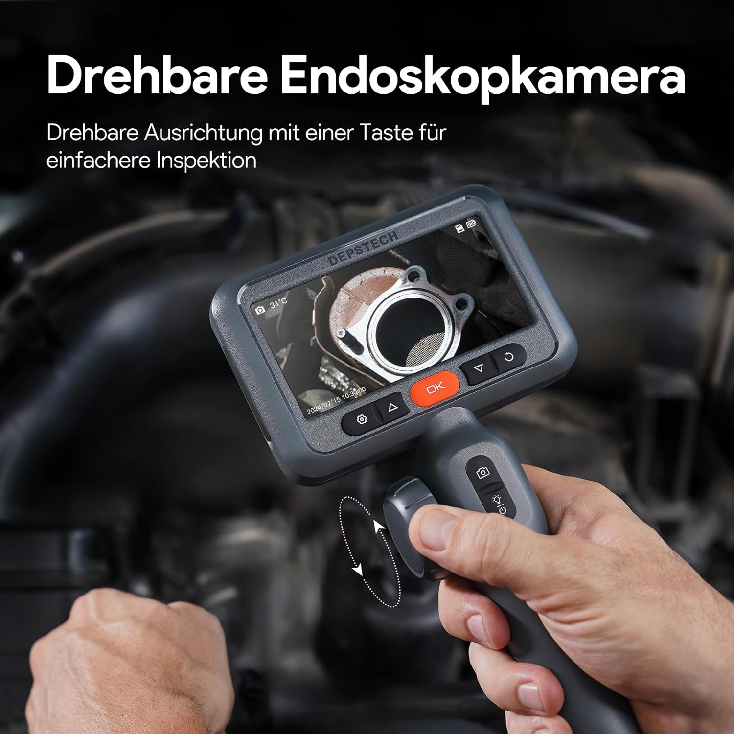 Detalle de DEPSTECH 6,2mm drehbare Endoskopkamera mit Licht und 4,5" IPS-Display (DS660) – 1080P Inspektionskamera für enge Stellen