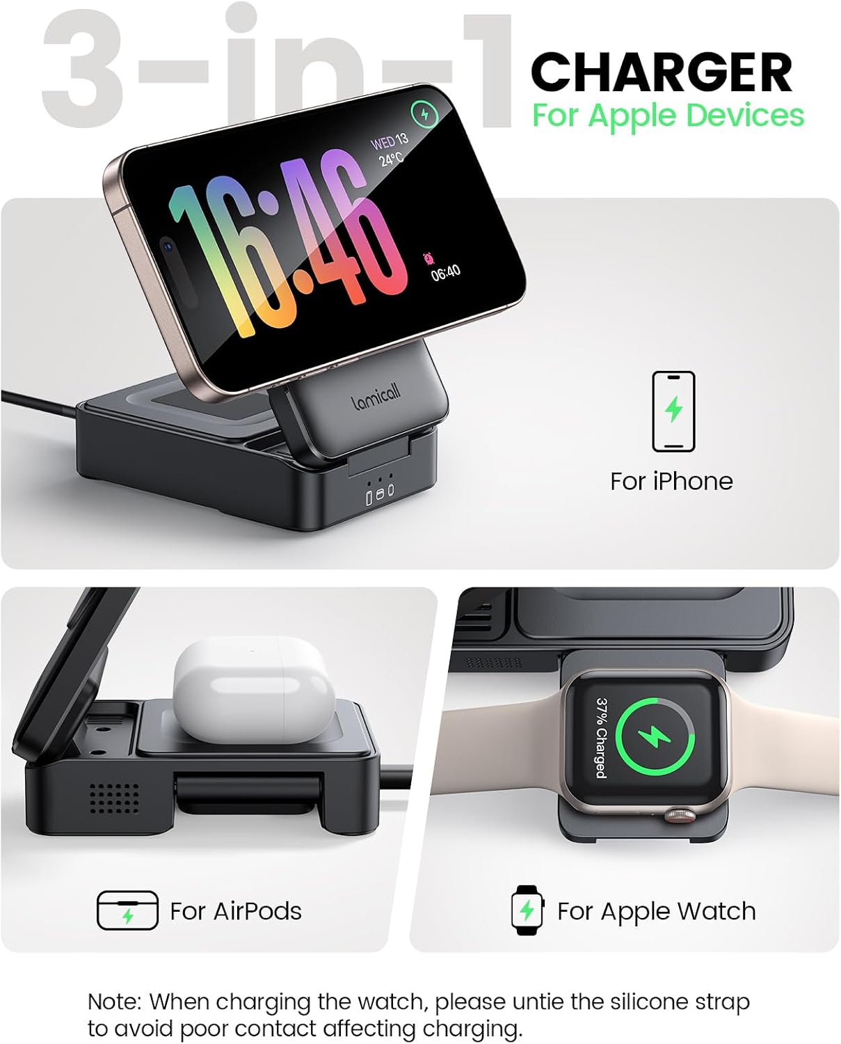 Detalle 2 de Lamicall 3in1 MagSafe Charger Stand for iPhone