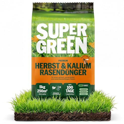 Detalle de SUPERGREEN Herbst- & Kalium-Rasendünger Langzeit bis 100 Tage – 5 kg für 250 m², NPK 5-10-22, nitratfrei