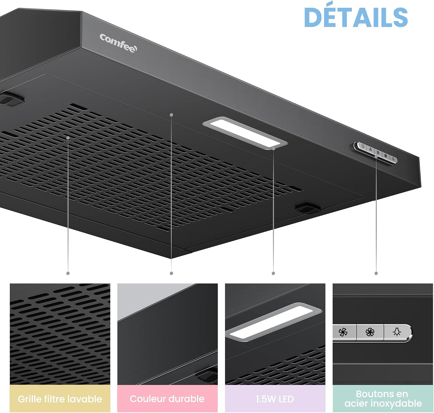 Detalle de COMFEE' KWH-SLIF17B-60 Hotte Aspirante 60 cm – 200 m³/h
