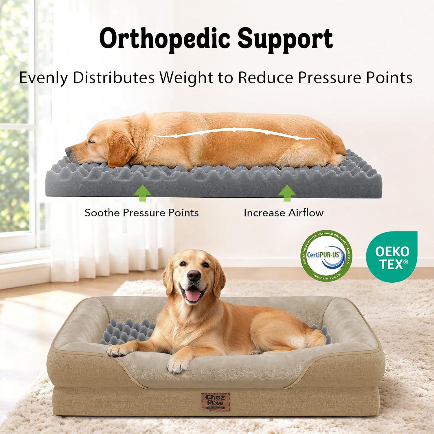 Detalle de Chez Paw orthopedic dog bed 42 x 30 inches