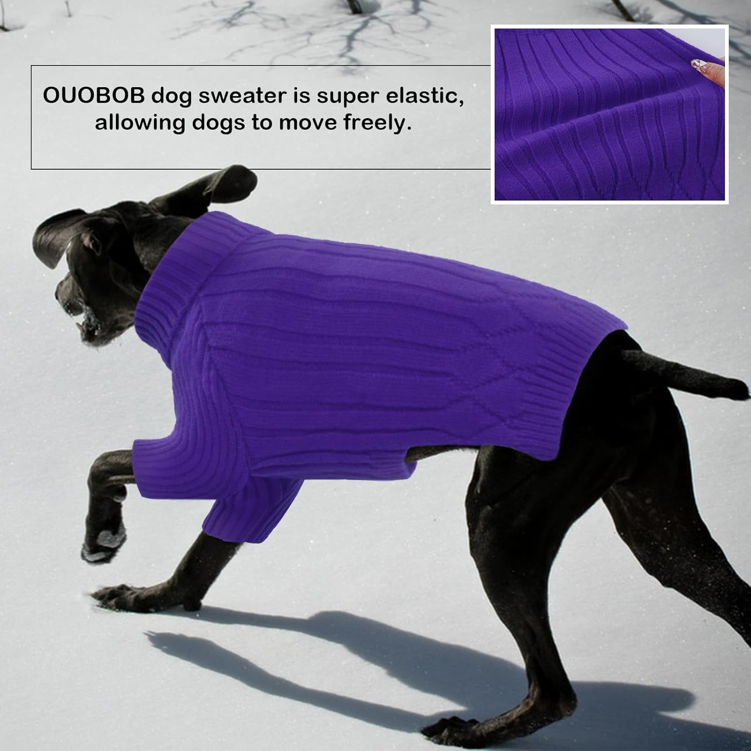 Thumbnail 4 de OUOBOB XL Dog Jumpers with Turtleneck Knitwear – Warm Purple Winter Jumper for Extra Large Dogs