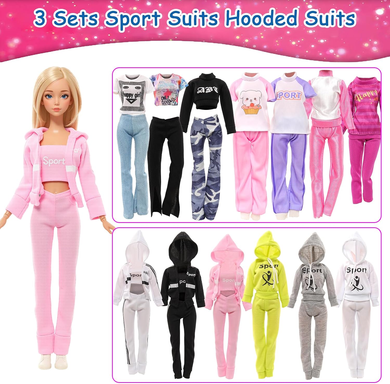 Thumbnail 2 de Miunana 9 Sets Doll Clothes Hooded Sports Suit – 11.5 Inch Outfit Pack for Dolls