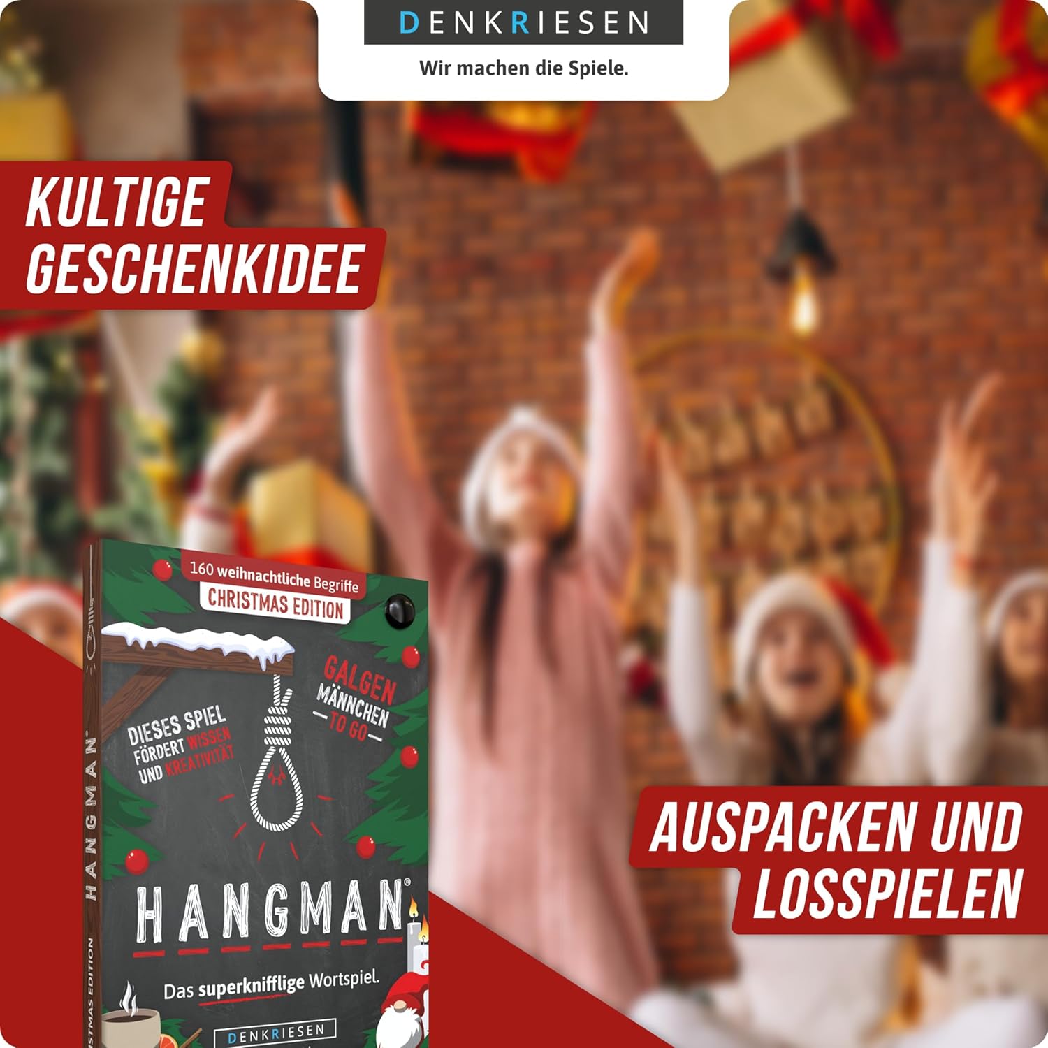 Thumbnail 4 de DENKRIESEN Hangman Christmas Edition – Weihnachtliches Galgenmännchen-Reisespiel ab 9 Jahren, 2+ Spieler