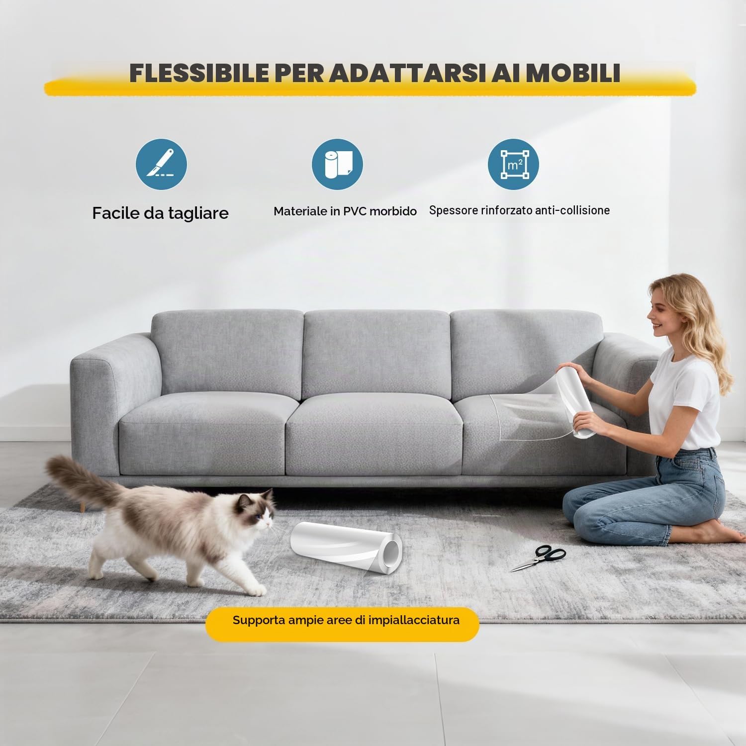 Detalle de Protezione antigraffio per divano per gatti 40x800 cm in PVC – proteggi mobili e superfici