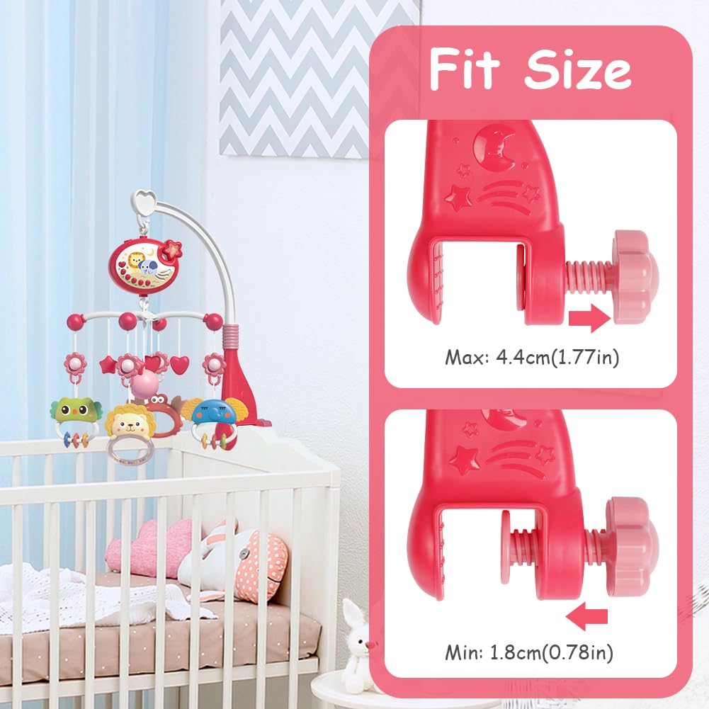 Detalle de Aolso Babybett-Spielzeug: Mobile fürs Babybett mit Musik, Lichtprojektion und Fernbedienung (Sternprojektion-Rot)