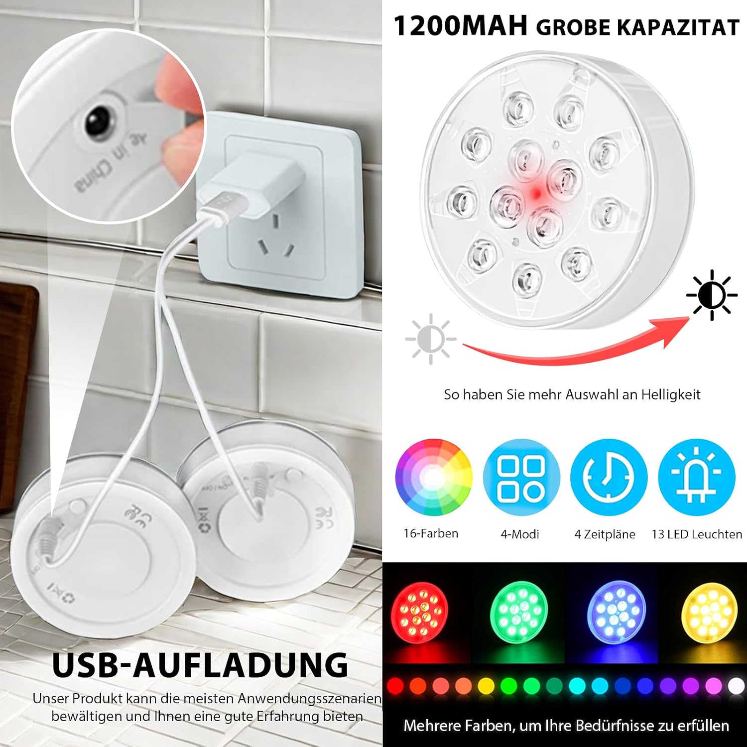 Detalle 2 de HOSPAOP Unterwasser-LED-Lichtset (2er) – Wiederaufladbar, IP68, RF-Fernbedienung, RGB mit Timer