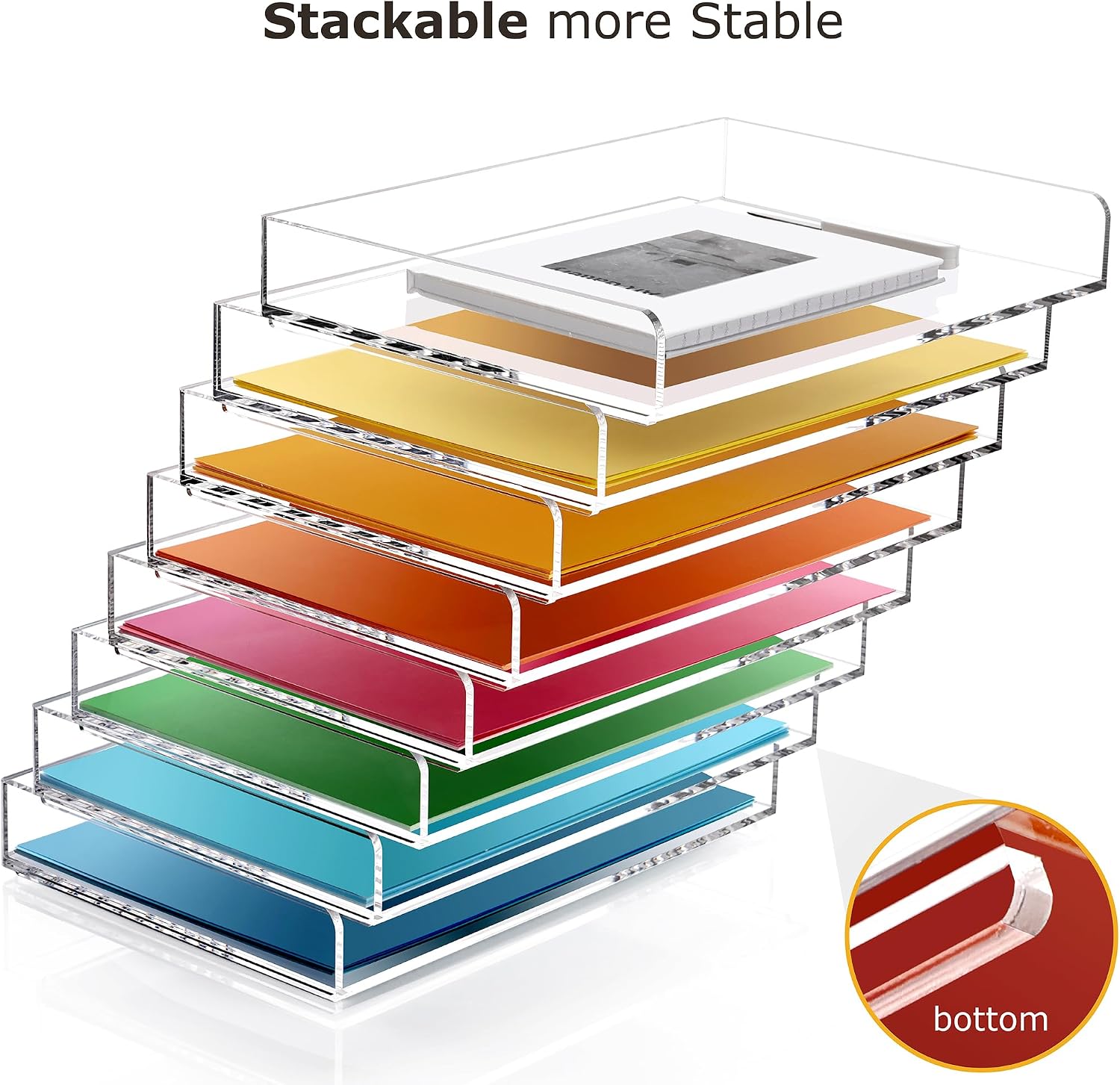 Detalle 1 de SANRUI Acrylic Letter Tray, 4-Tier Stackable Clear Desk Organizer