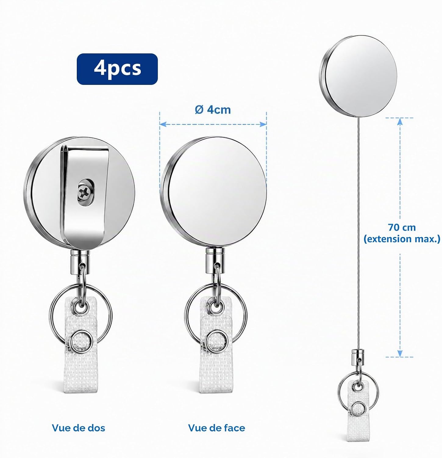Detalle de ZY-otu uittrekbare metalen sleutelhangers, set van 4 met 65 cm staalkabel