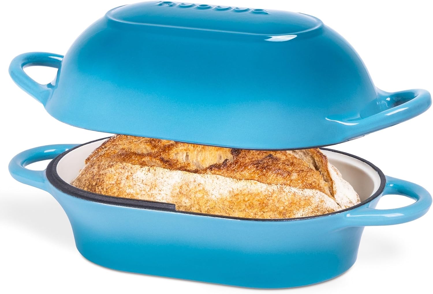 Detalle de Nuovva Enamelled Cast Iron Sourdough Dutch Oven – Rectangular Bread Loaf Pot, Light Blue