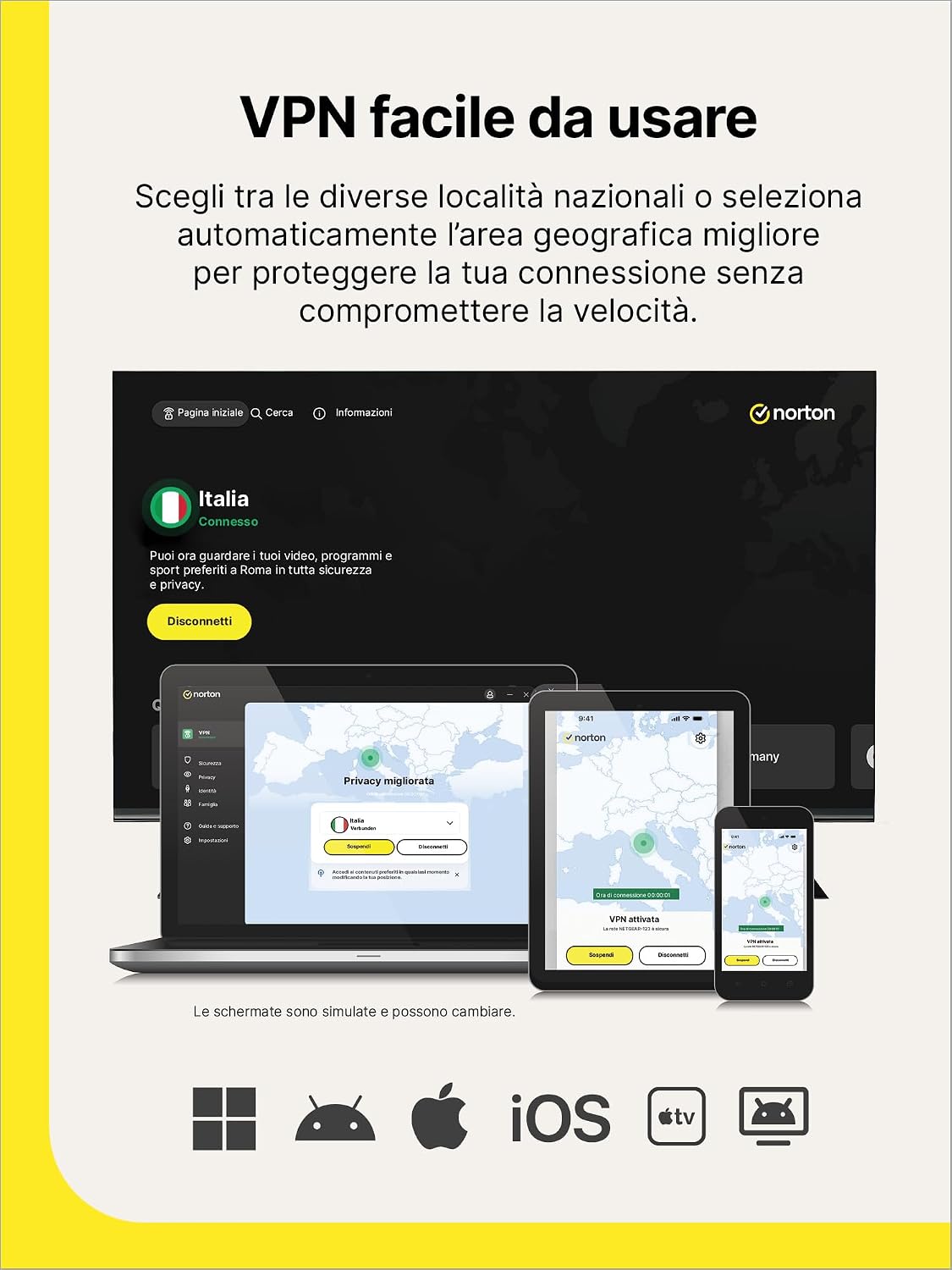 Detalle de Norton VPN Plus 2026 | 5 Dispositivi, rinnovo annuale e attivazione via email
