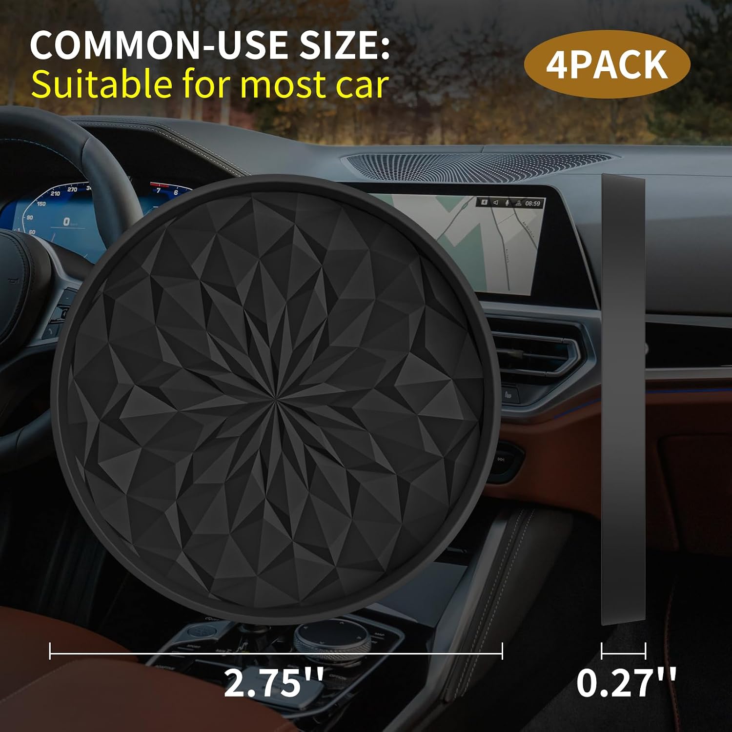 Thumbnail 2 de STLIAN Car Coasters for Cup Holders (4 Pack) – 2.75in Silicone, Non-Slip, Black
