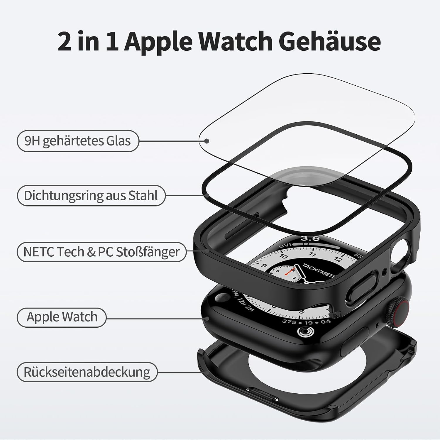 Thumbnail 1 de Kawoco 2-in-1 wasserdichte Hülle mit gehärteter Glas-Schutzfolie für Apple Watch Series 10 (42 mm) – blau
