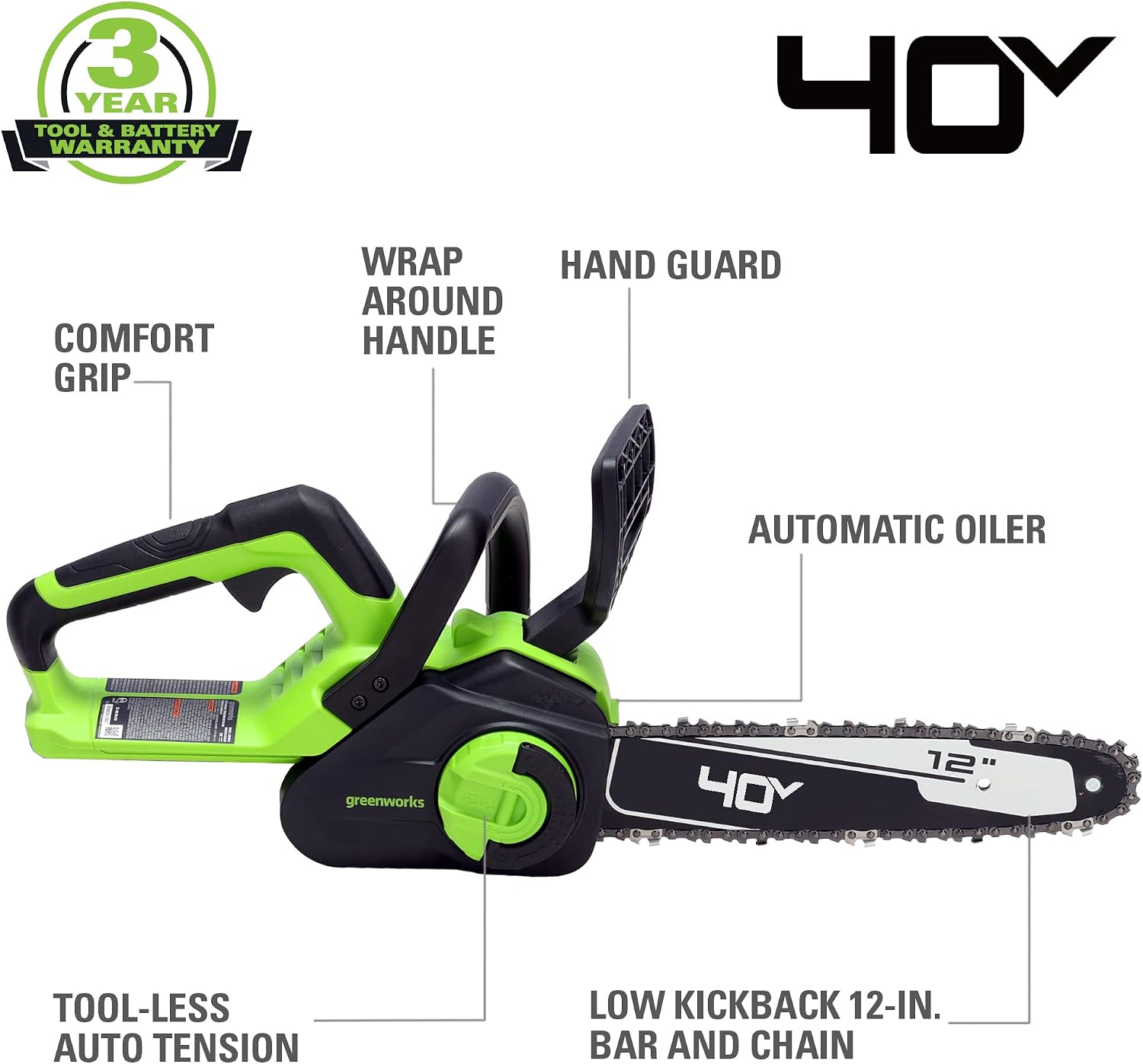 Detalle 2 de Greenworks cordless chainsaw, 12-inch