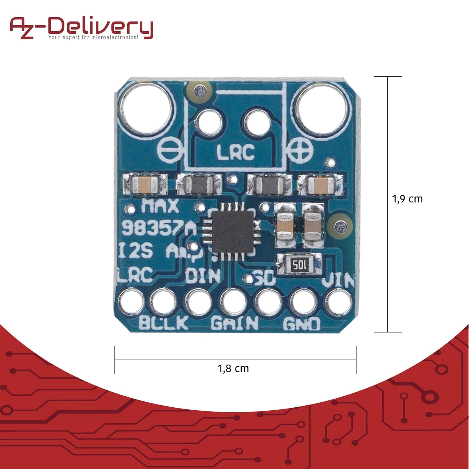 Detalle 2 de AZDelivery MAX98357A — module d’amplificateur mono I2S 3W de classe D