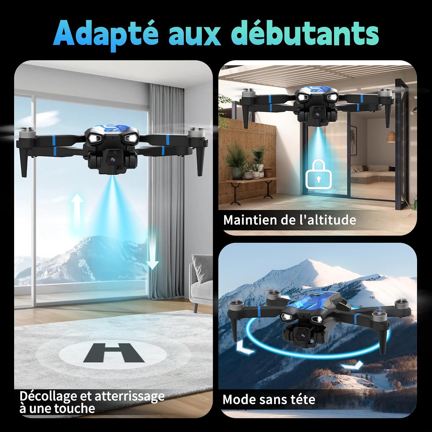 Detalle 2 de Drone avec caméra 4K mini M18LCD (télécommande LCD, 3 vitesses, design pliable)