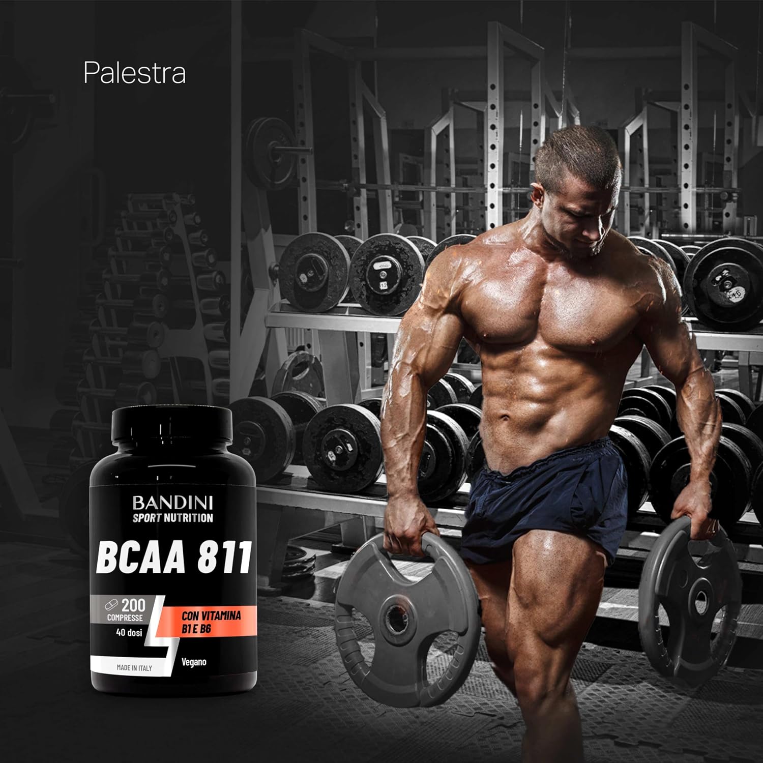 Detalle 2 de Bandini AMINOACIDI RAMIFICATI BCAA 8:1:1 200 Compresse – Vegani, con B1 e B6