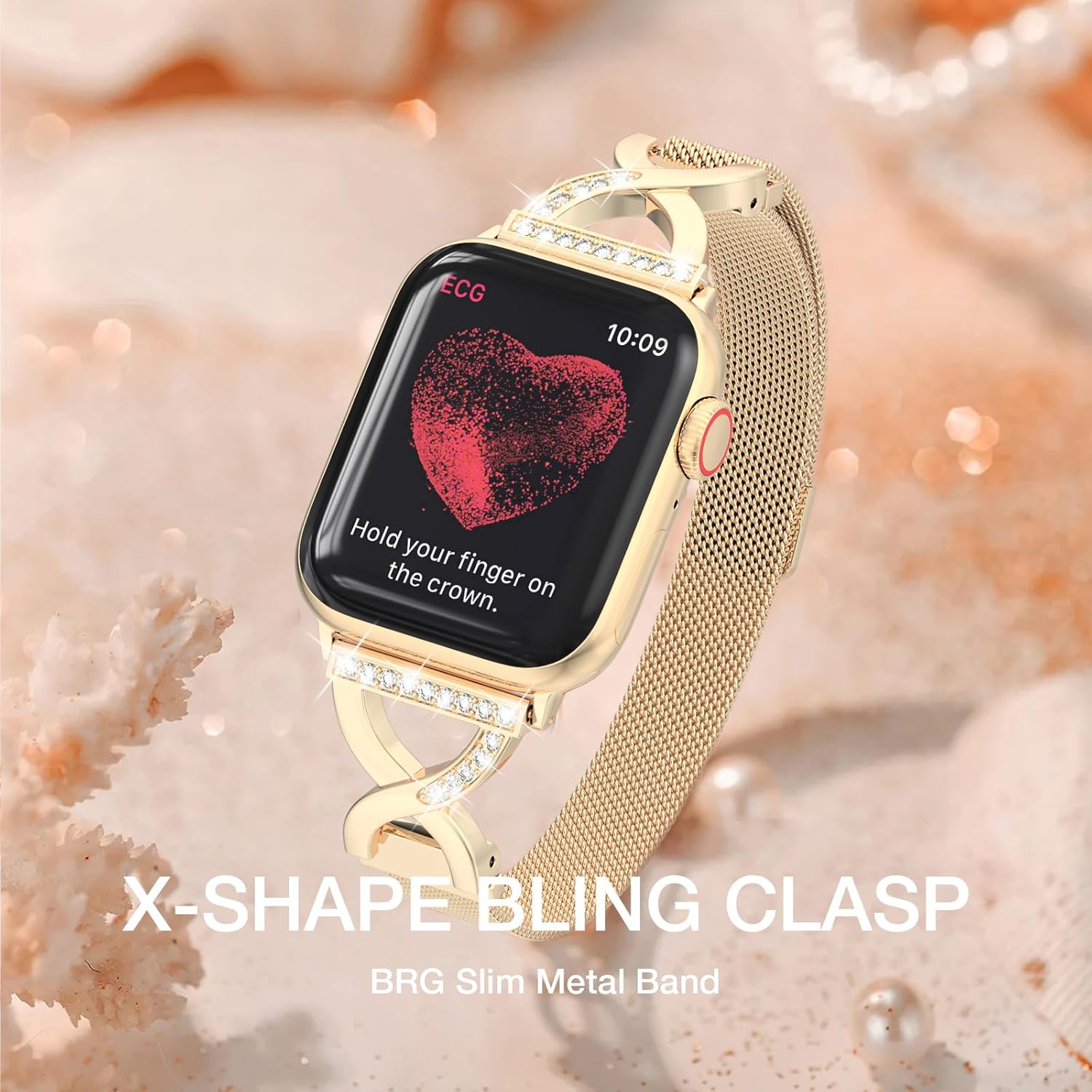 Thumbnail 1 de BRG Thin Mesh Loop X-Shape Diamond Clasp Stainless Steel Magnetic Band for Apple Watch (Women’s, 38/40/41/42mm)
