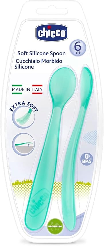 Detalle de Chicco Cucharas de Silicona para Bebé, Suaves y Ergonómicas